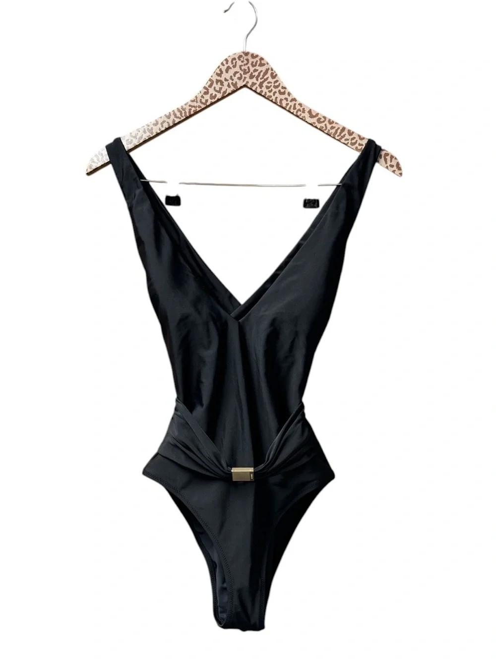 L'AGENCE Lisa Belted V-Neck One Piece Swimsuit Bathing Suit Black Medium